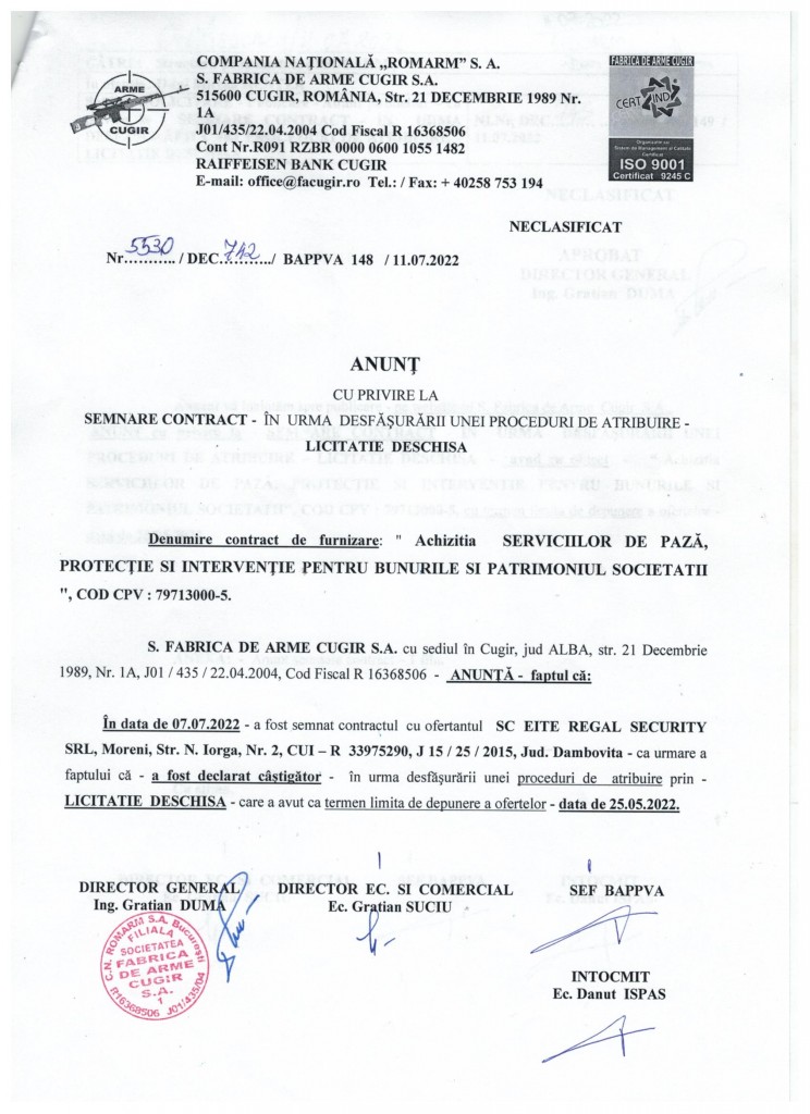 anunt semnare contract